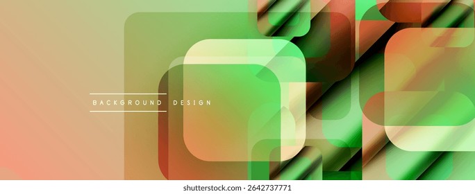 Abstract geometric shapes overlap. Gradient colors create modern visual effect. Soft hues blend, forming dynamic composition.