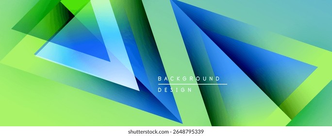 Abstract geometric shapes overlap. Gradient colors blend from green to blue. Modern design elements create dynamic visual effect.