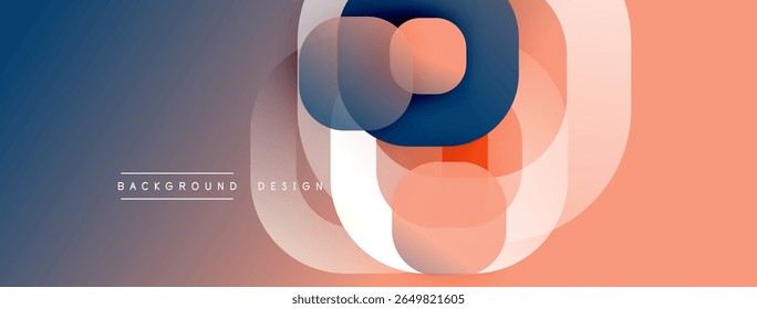 Abstract geometric shapes overlap. Gradient colors blend from blue to peach. Modern design elements create visual interest.