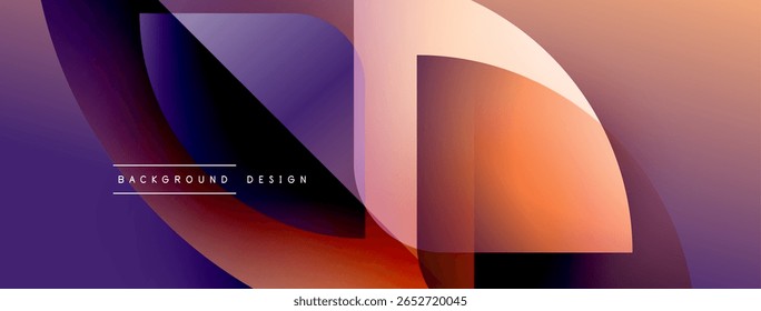 Abstract geometric shapes overlap. Gradient colors blend, creating modern visual effect. Design features purple, orange hues.