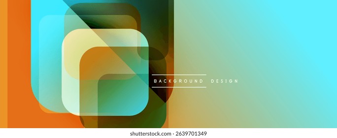 Abstract geometric shapes overlap. Orange, teal, brown hues create modern background design. Minimalist style, clean lines present.