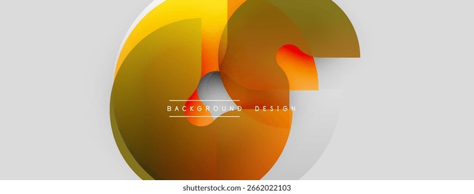 Abstrakte geometrische Formen überlappen sich. Orangefarbene, gelbe Farbtöne dominieren das Design. Minimalistischer Stil, moderne Ästhetik. Saubere Linien, subtile Farbverläufe vorhanden.