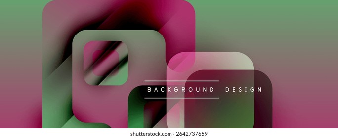 Abstract geometric shapes overlap. Pink, green, purple hues create modern visual effect. Text reads background design.