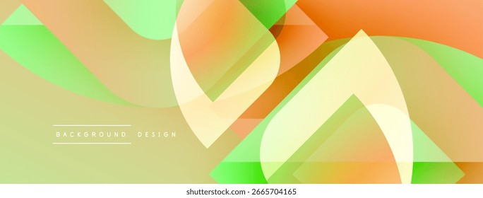 Abstract geometric shapes overlap. Soft gradients create vibrant, modern background design. Colors include orange, green, yellow hues.