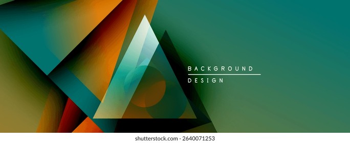Abstract geometric shapes overlap. Teal, orange, red hues dominate design. Modern background suitable for banners, presentations.