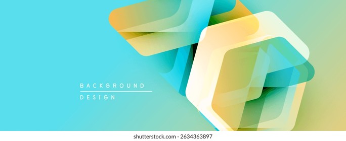 Las Formas geométricas Abstractas se superponen al fondo turquesa. Los Gradientes suaves crean un efecto visual moderno. Los Elementos de diseño sugieren innovación, tecnología.