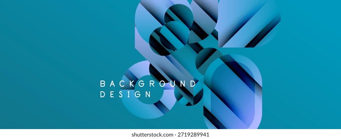 Formas geométricas abstratas se sobrepõem ao fundo azul-turquesa. Elementos de design modernos criam textura visual dinâmica. Estilo minimalista.