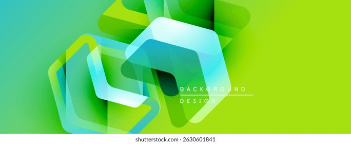 Las Formas geométricas Abstractas se superponen. Los Gradientes verdes y azules vibrantes crean un diseño moderno. Los antecedentes sugieren tecnología, innovación.
