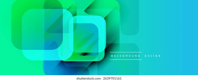 Abstract geometric shapes overlap. Vibrant turquoise, green hues create modern design. Smooth gradients offer dynamic visual effect.