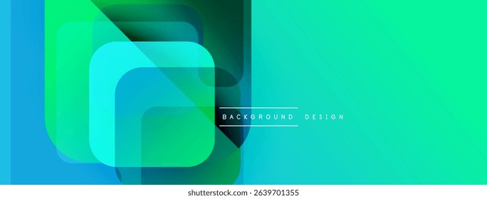 Abstract geometric shapes overlap. Vibrant turquoise, green hues create modern background. Minimalist design suggests technology, innovation.
