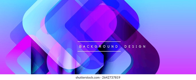 Abstract geometric shapes overlap. Vibrant blue, purple hues create dynamic background. Modern design elements present fluid composition.