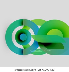 Abstract geometric shapes overlap. Vibrant green, blue gradients create modern design. Minimalist style, clean lines present fresh look.
