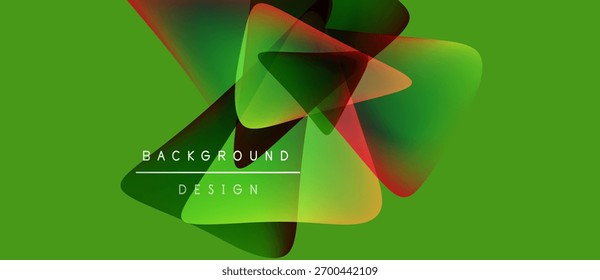 Formas geométricas abstratas se sobrepõem ao plano de fundo verde vibrante. O texto lê o design do plano de fundo. Composição visual moderna e colorida.