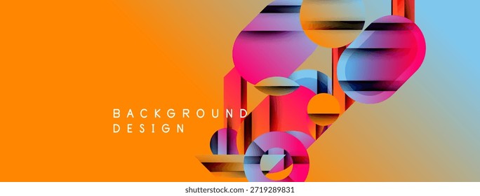 Formas geométricas abstratas se sobrepõem ao plano de fundo de gradiente vibrante. Elementos de design modernos criam composição visual dinâmica.