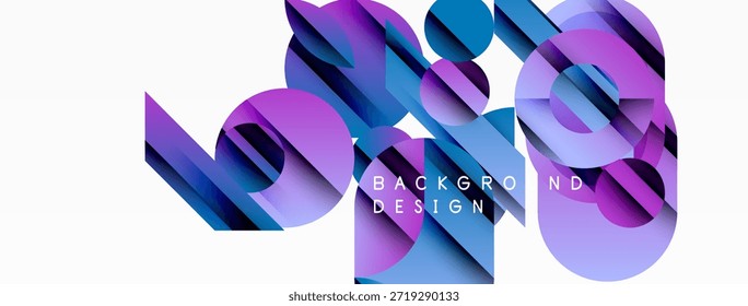Abstract geometric shapes overlap. Vibrant purple, blue hues dominate design. Modern background with gradient effects. Text reads background design.