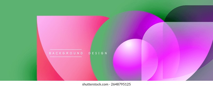 Abstract geometric shapes overlap. Vivid colors create modern design. Green background provides contrast, text labels present concept.