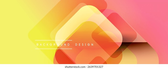 Abstract geometric shapes overlap. Warm color gradients create modern design. Yellow, orange, pink hues dominate composition. Minimalist aesthetic.