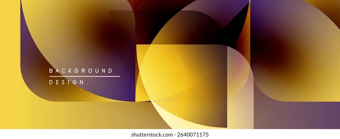 Abstract geometric shapes overlap. Warm colors dominate, creating dynamic visual effect. Modern design elements present.