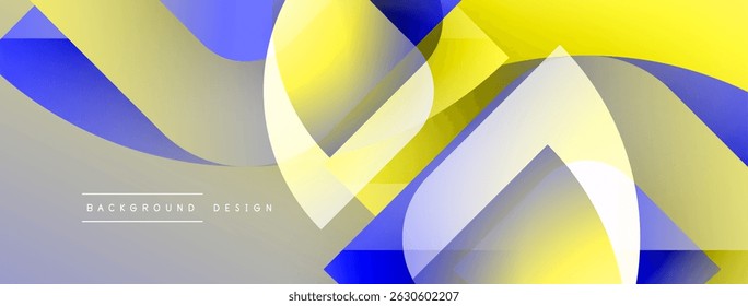 Abstract geometric shapes overlap. Yellow, blue, white hues create dynamic composition. Modern design element for backgrounds.