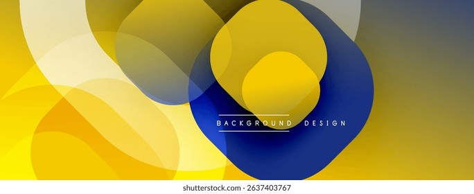 Abstract geometric shapes overlap. Yellow, blue, white hues create modern design. Background features smooth gradients, dynamic composition.