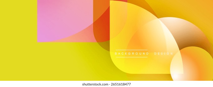 Abstract geometric shapes overlap. Yellow, orange, pink hues create dynamic composition. Modern design element for backgrounds.