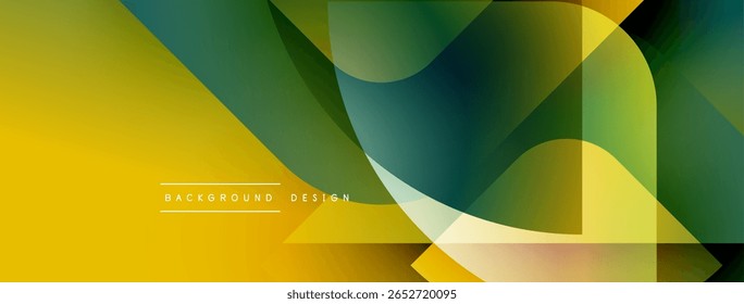 Abstract geometric shapes overlap. Yellow, green hues dominate design. Modern aesthetic, clean lines present visual harmony.
