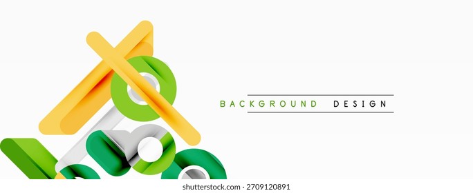 Formas geométricas abstratas se sobrepõem. Cores amarelas, verdes e brancas criam um design moderno. Composição minimalista se adapta a fundos, apresentações.