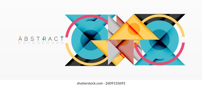 Abstract geometric shapes. Overlapping circles, triangles, squares. Bright colors, modern design. Dynamic composition, vibrant texture.