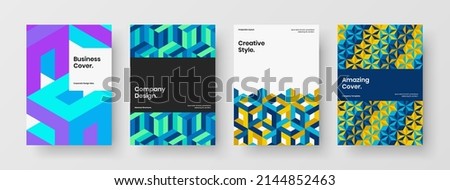 Abstract geometric shapes pamphlet layout set. Trendy corporate identity A4 design vector concept bundle.