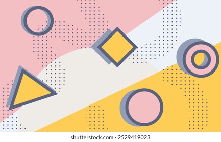 Abstract geometric shapes in pastel colors arranged on a textured background, creating a vibrant modern design