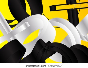 Abstract geometric shapes pattern background for business brochure cover design. Black, yellow, white, vector banner poster template with crosses, circles and rings.