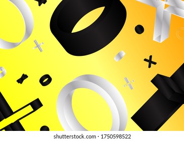 Abstract geometric shapes pattern background for business brochure cover design. Black, yellow, white, vector banner poster template with crosses, circles and rings.