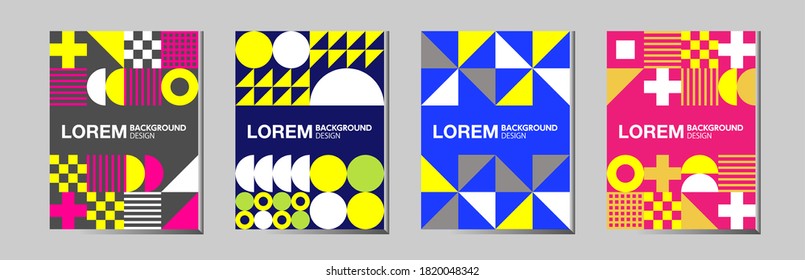 Abstract geometric shapes pattern, Bauhaus minimal art design background. Modern circle, triangle and square Bauhaus pattern backgrounds, posters and covers trendy