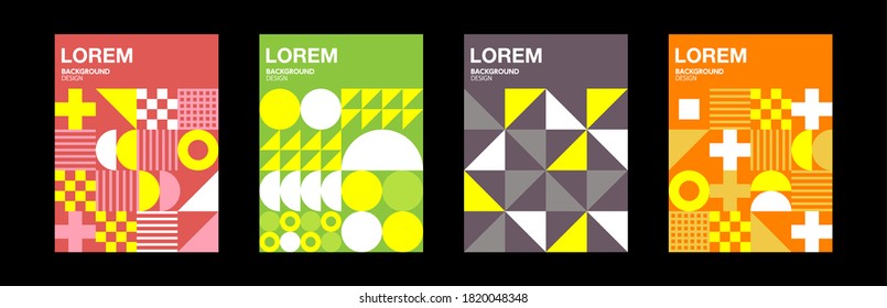 Abstract geometric shapes pattern, Bauhaus minimal art design background. Modern circle, triangle and square Bauhaus pattern backgrounds, posters and covers trendy