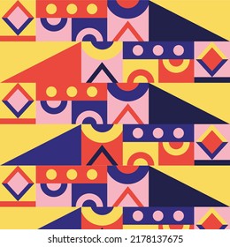 Abstract geometric shapes pattern, Bauhaus minimal art design background. Modern circle, triangle and square Bauhaus pattern background, trendy poster and cover