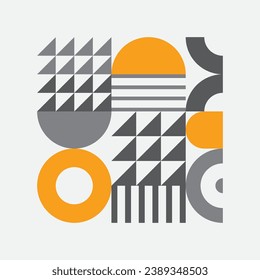 Abstract geometric shapes pattern, Bauhaus minimal art design background. Modern circle, triangle and square lines art. Yellow and grey color, trendy Bauhaus pattern background.