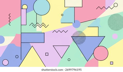 Abstract Geometric Shapes Pattern with Pastel Colors and Retro Style