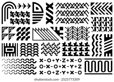 Abstract geometric shapes and patterns set. Collection of decorative design elements.
