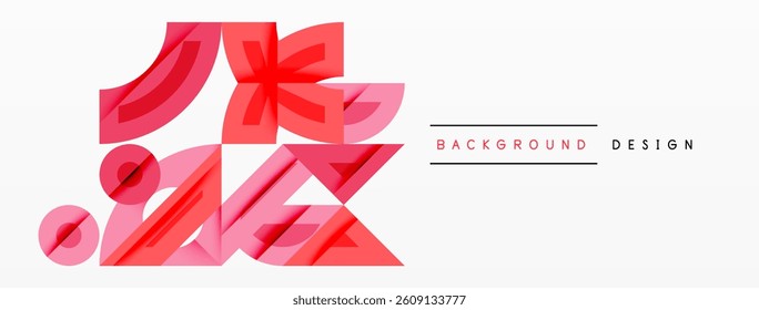 Abstract geometric shapes. Pink, red layers create dynamic composition. Modern design, clean lines, minimalist aesthetic. Suitable for backgrounds, presentations.