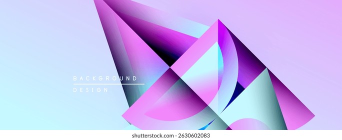 Abstract geometric shapes, pinks, purples, blues blend. Modern design, gradients create dynamic visual effect. Background suggests technology, innovation.