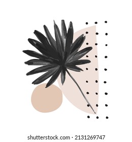Abstract geometric shapes poster in 1950s mid century style. Modern illustration: tropical palm leaf, geometry elements for minimal print, poster, boho wall decor, flat design Vector minimal art