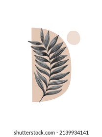 Abstrakte geometrische Formen Plakat im Stil der 1950er Jahre. Moderne Abbildung: tropisches Palmenblatt, Geometrieelemente für minimalsten Druck, Plakat, boho Wanddekor, flaches Design Vececminimal art