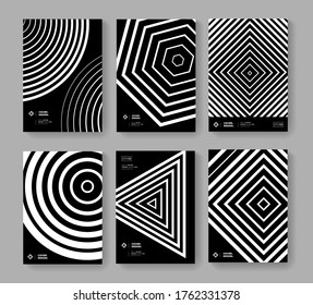Resumen de las formas geométricas conjunto de plantillas de afiches. Diseño vectorial monocromo moderno. Fondo mínimo de moda para folletos, carteles, carteles, portadas.