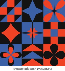 Abstract geometric shapes. Primitive geometry form bauhaus style, simple tile block design. vector art illustration