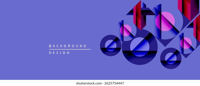 Abstract geometric shapes, purple background. Modern design elements create dynamic visual composition. Minimalist style, clean lines.