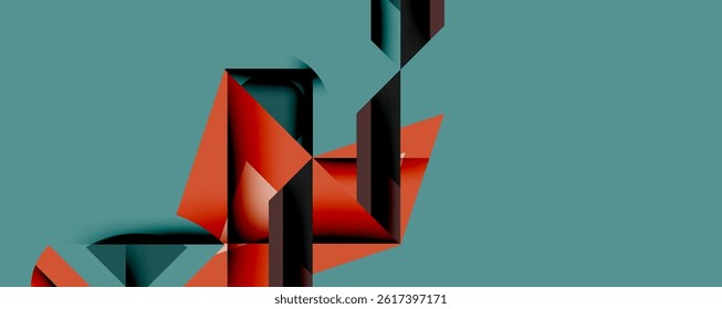 Abstract geometric shapes, red, black, teal background. Minimalist design, sharp angles, modern aesthetic. Clean lines create dynamic composition.