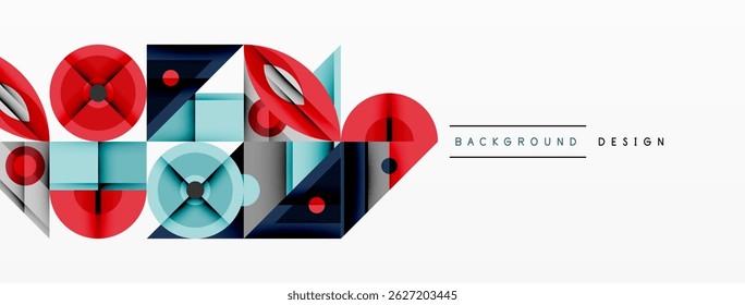 Abstract geometric shapes, red, blue, turquoise. Minimalist design, clean lines, modern aesthetic. Background element for various projects.