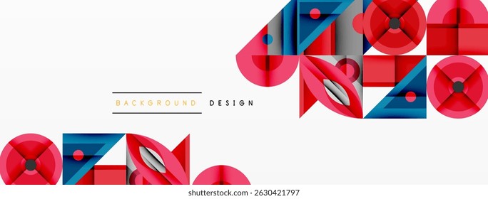 Formas geométricas abstratas, vermelho, azul, tons de rosa. Design minimalista sobre fundo branco. Padrão moderno para projetos digitais.