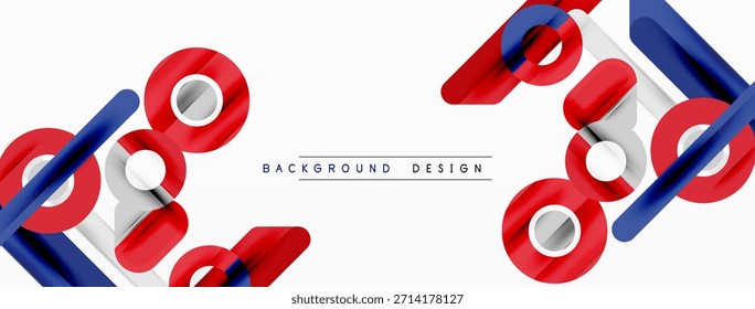 Abstrakte geometrische Formen, rot, blau, weiß. Dynamische Komposition schafft modernen visuellen Effekt. Minimalistisches Design für Hintergründe.