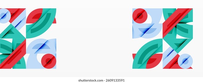 abstract geometric shapes, red, green, blue. overlapping forms create dynamic composition. modern design, clean lines, vibrant colors.